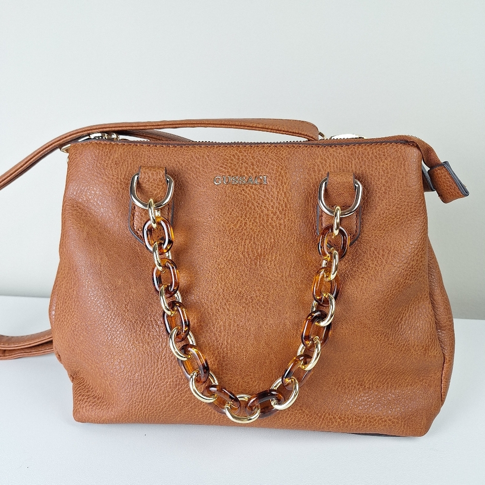 Gussaci Womens Handbag Crossbody Bag Purse Pebbled Brown Faux Leather